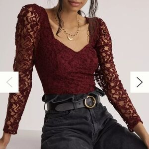 anthropologie Sweetheart Lace Top burgandy red romantic valentines small